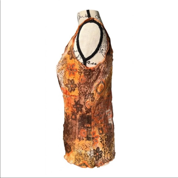 Multi colored size small “crinkled” top with an attached orange tank underneath. - Picture 3 of 3
